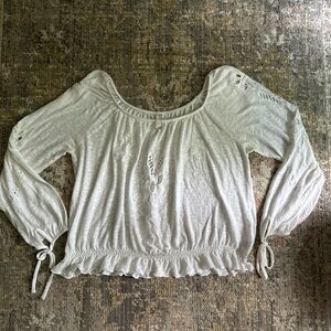 Free People Boho Eyelet Long Sleeve White Top Cut Out
